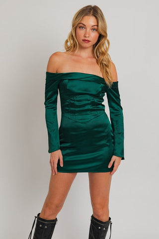 Forevergreen Off Shoulder Corset Mini Dress