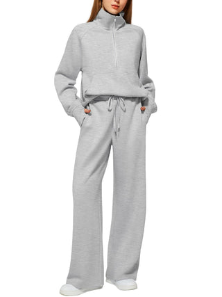 Women's Cotton Two-Piece Oversized Half-Zip Sweatshirt Wide Leg Sweatpants Casual Suit