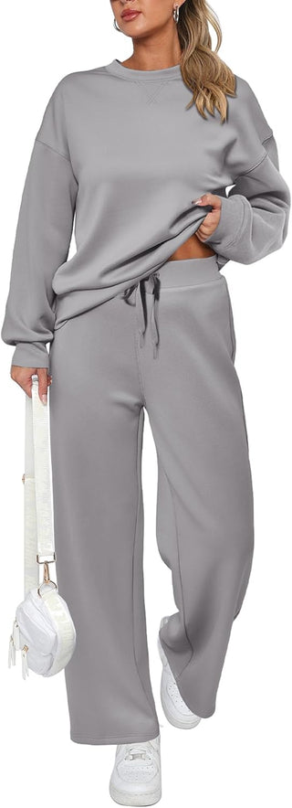 Women's Cotton Two-Piece Oversized Half-Zip Sweatshirt Wide Leg Sweatpants Casual Suit