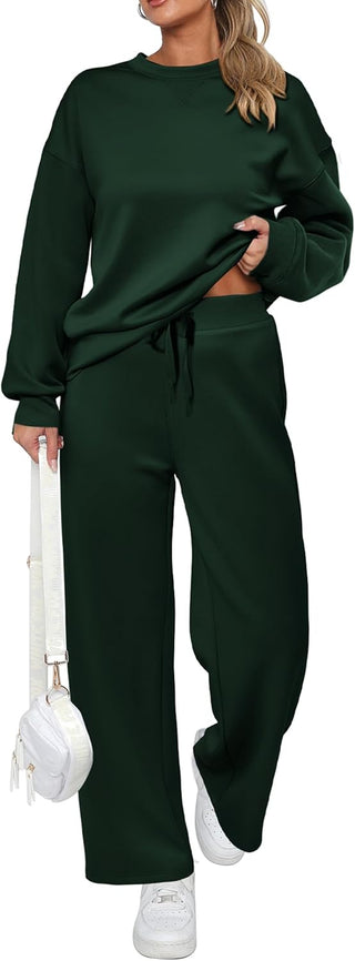 Women's Cotton Two-Piece Oversized Half-Zip Sweatshirt Wide Leg Sweatpants Casual Suit