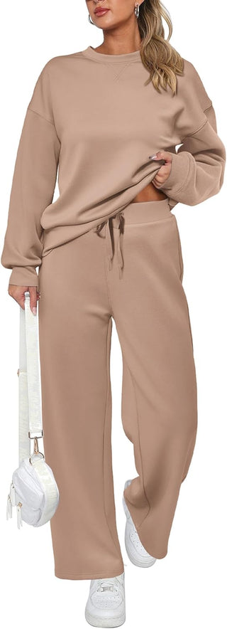 Women's Cotton Two-Piece Oversized Half-Zip Sweatshirt Wide Leg Sweatpants Casual Suit