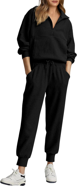 NEW 🔥 Women's Cotton Two-Piece Oversized Drawstring Sweatshirt Wide Leg Sweatpants Casual Set