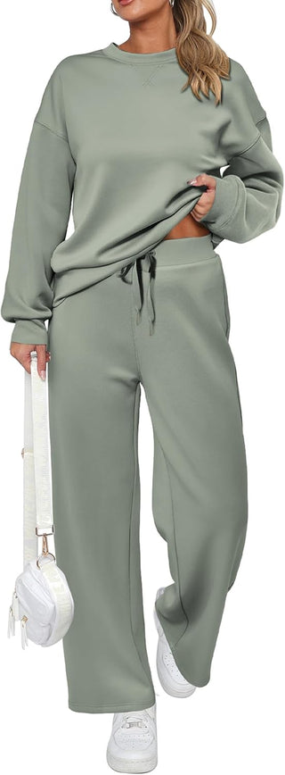 Women's Cotton Two-Piece Oversized Half-Zip Sweatshirt Wide Leg Sweatpants Casual Suit