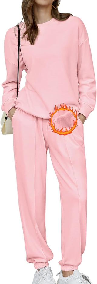 🎄Christmas Clearance🔥Women's Two-Piece Oversized Fleece Sweatsuit Outfit Winter Sherpa Lined Sweatshirt and Sweatpants Sets