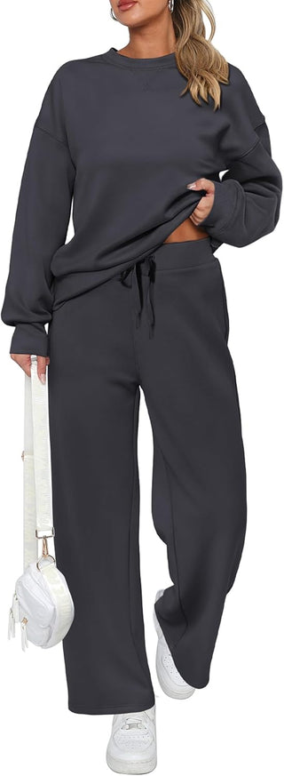 Women's Cotton Two-Piece Oversized Half-Zip Sweatshirt Wide Leg Sweatpants Casual Suit