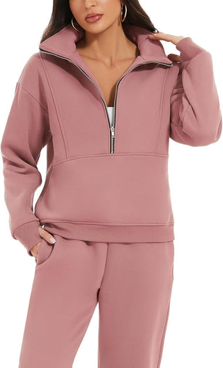 NEW🔥Women's 2 Piece Outfit Fleece Half Zip Sweatshirt Joggers Pants Set Tracksuit Sweatsuit