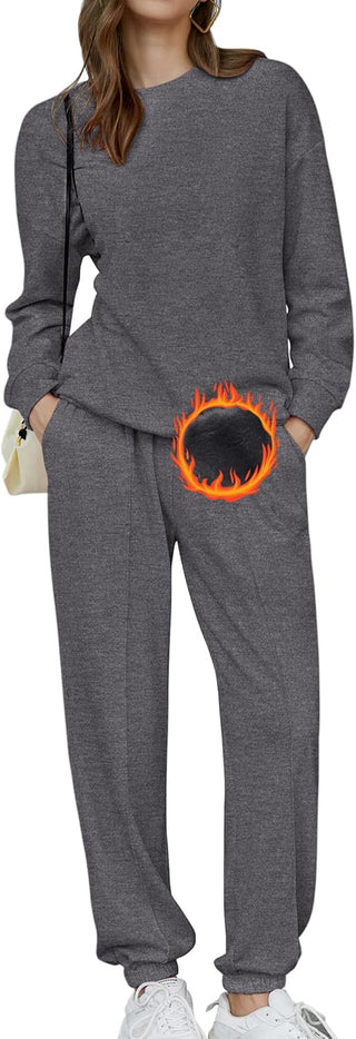 🎄Christmas Clearance🔥Women's Two-Piece Oversized Fleece Sweatsuit Outfit Winter Sherpa Lined Sweatshirt and Sweatpants Sets