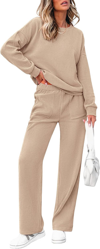 Women's Cotton Two-Piece Oversized Half-Zip Sweatshirt Wide Leg Sweatpants Casual Suit