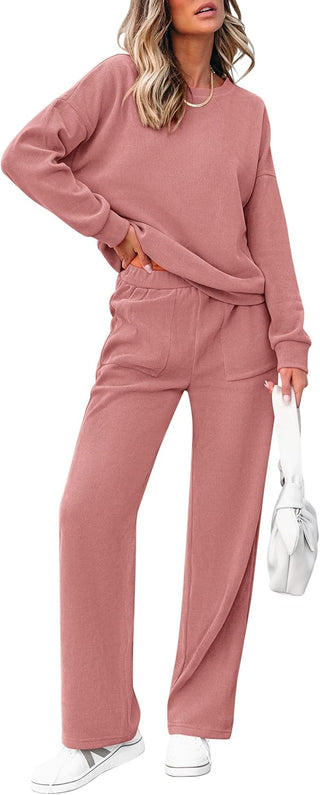 Women's Cotton Two-Piece Oversized Half-Zip Sweatshirt Wide Leg Sweatpants Casual Suit