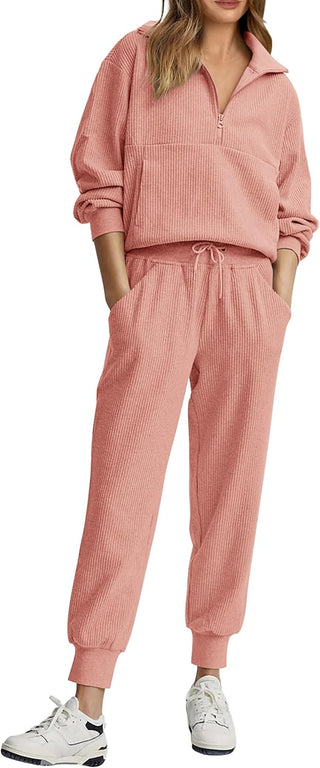 NEW 🔥 Women's Cotton Two-Piece Oversized Drawstring Sweatshirt Wide Leg Sweatpants Casual Set