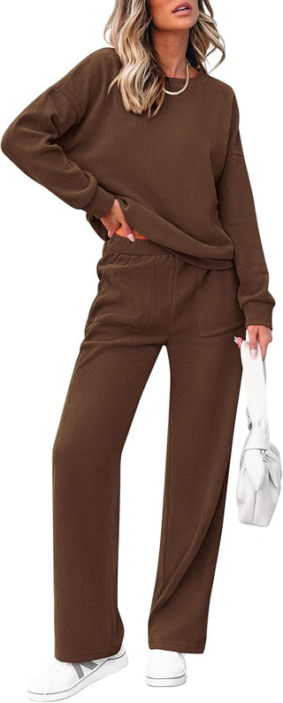 Women's Cotton Two-Piece Oversized Half-Zip Sweatshirt Wide Leg Sweatpants Casual Suit