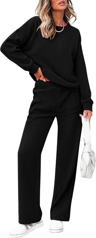 Women's Cotton Two-Piece Oversized Half-Zip Sweatshirt Wide Leg Sweatpants Casual Suit