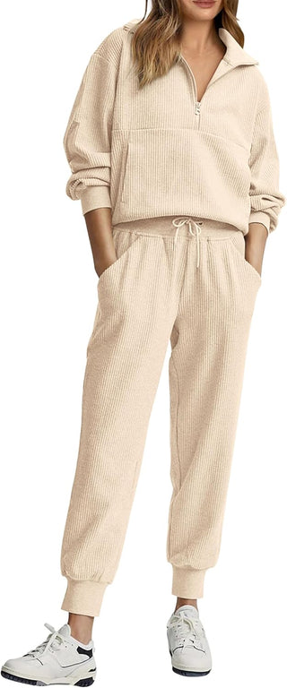 NEW 🔥 Women's Cotton Two-Piece Oversized Drawstring Sweatshirt Wide Leg Sweatpants Casual Set