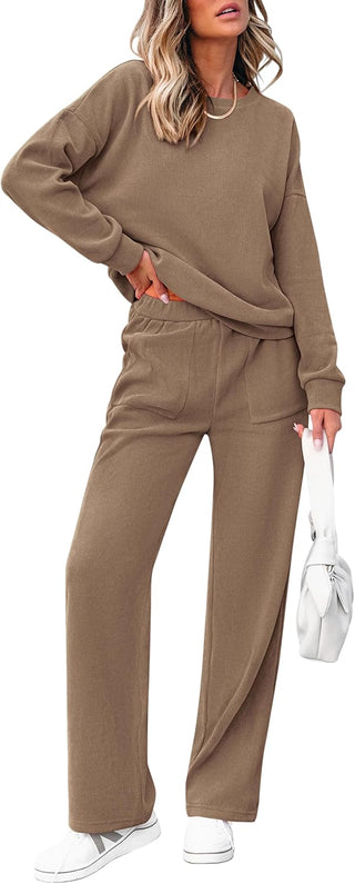 Women's Cotton Two-Piece Oversized Half-Zip Sweatshirt Wide Leg Sweatpants Casual Suit