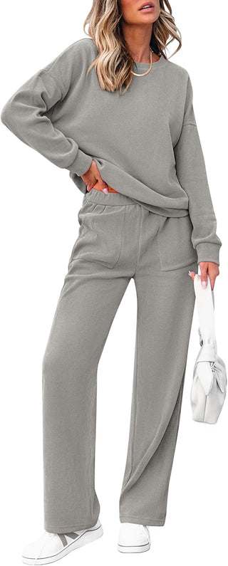 Women's Cotton Two-Piece Oversized Half-Zip Sweatshirt Wide Leg Sweatpants Casual Suit