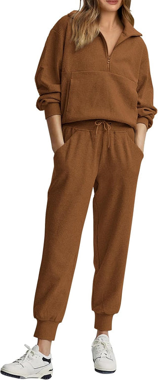 NEW 🔥 Women's Cotton Two-Piece Oversized Drawstring Sweatshirt Wide Leg Sweatpants Casual Set