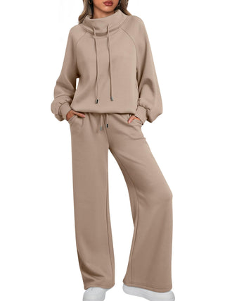 NEW 🔥 Women's Cotton Two-Piece Oversized Round NeckDrawstring Sweatshirt Wide Leg Sweatpants Casual Set