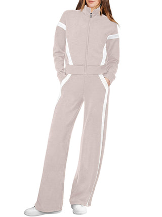 NEW 🔥 Women's Cotton Two-Piece Pinstripe Outfits Sweatshirt Wide Leg Sweatpants Casual Set