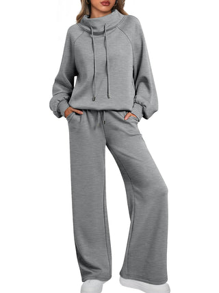 NEW 🔥 Women's Cotton Two-Piece Oversized Round NeckDrawstring Sweatshirt Wide Leg Sweatpants Casual Set