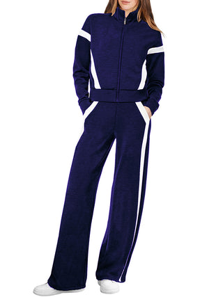 NEW 🔥 Women's Cotton Two-Piece Pinstripe Outfits Sweatshirt Wide Leg Sweatpants Casual Set