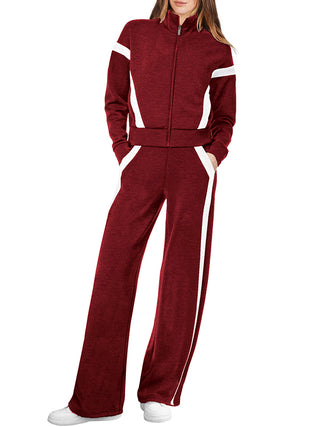 NEW 🔥 Women's Cotton Two-Piece Pinstripe Outfits Sweatshirt Wide Leg Sweatpants Casual Set